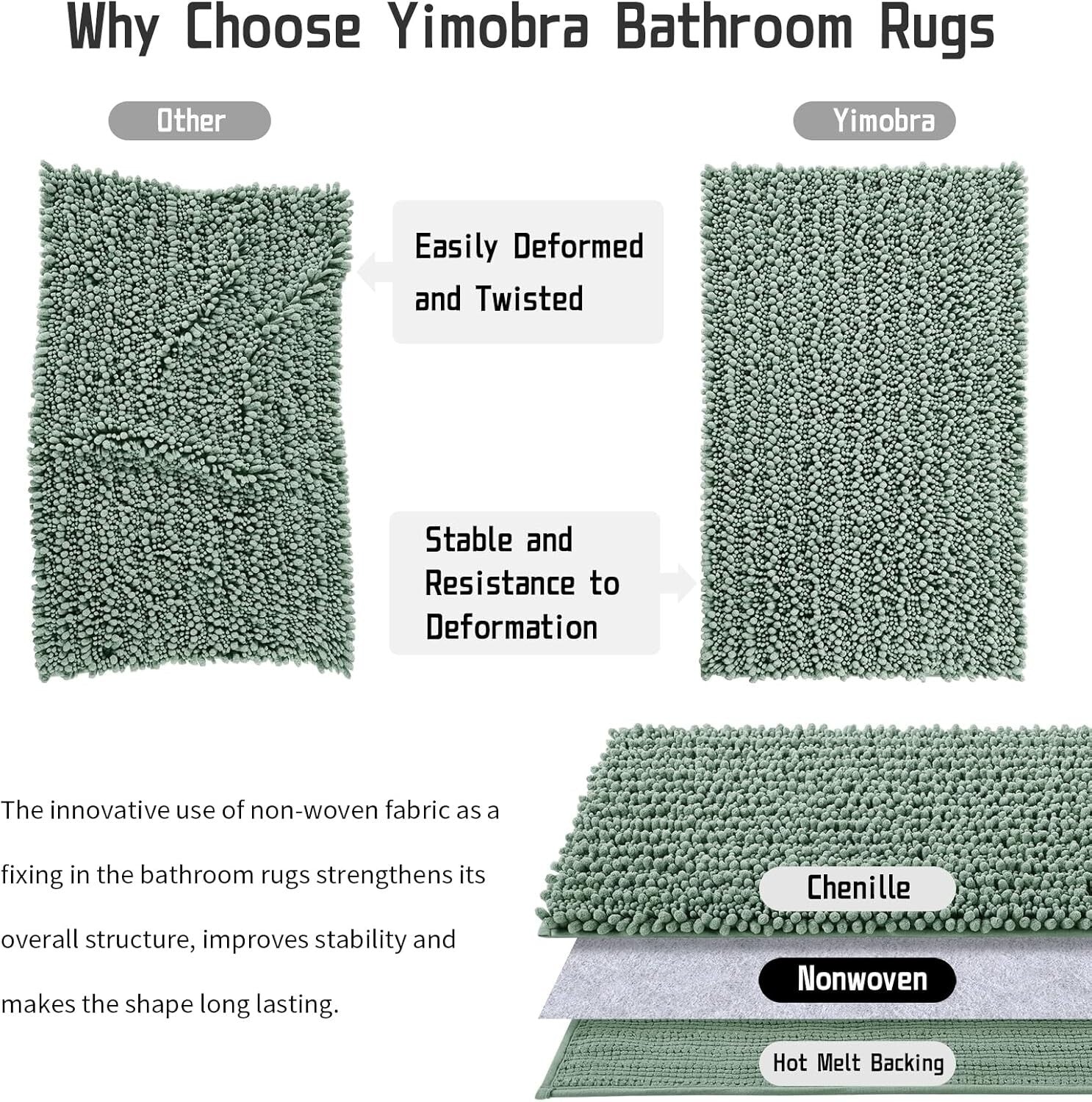 Luxury Non-Slip Microfiber Chenille Bathroom Rug 55.1" x 24", Machine Washable