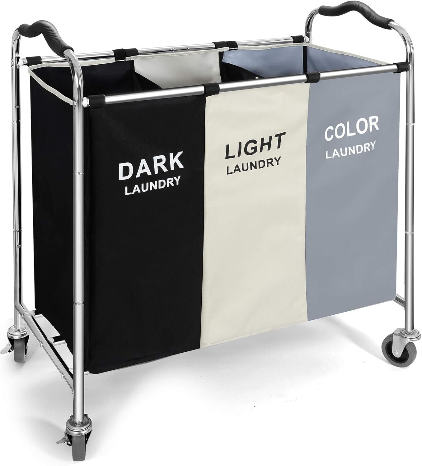 Durable 3-Compartment Laundry Cart with Wheels - Waterproof & Lightweight Design