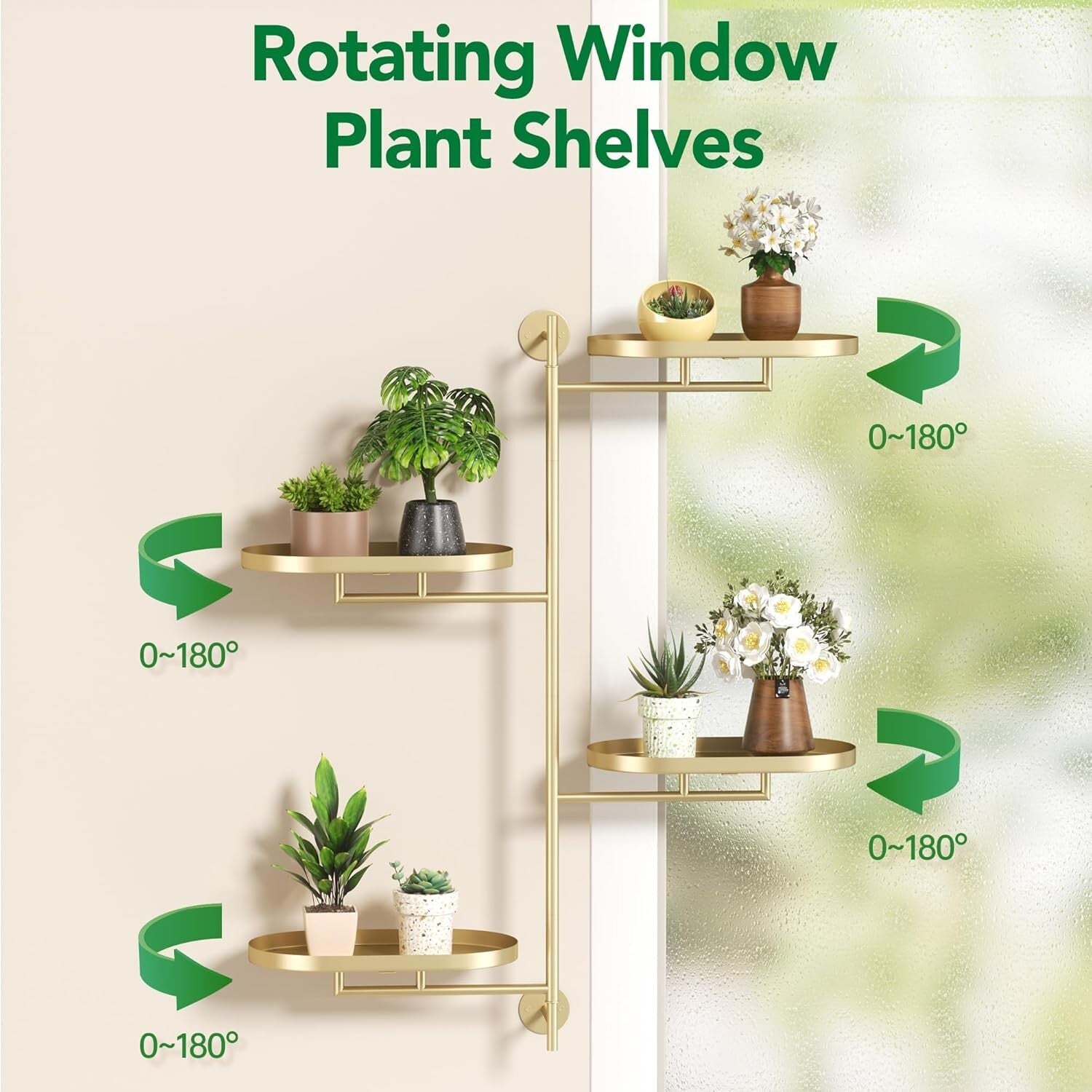 Rotating 4-Tier Wall-Mounted Plant Stand - Elegant Golden Shelf for Indoor Use