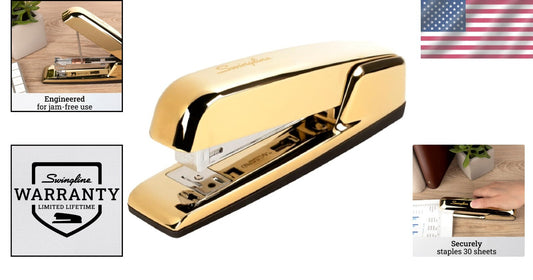 Elegant Gold Metallic Stapler - Heavy-Duty, 30 Sheet, Perfect for Office Use
