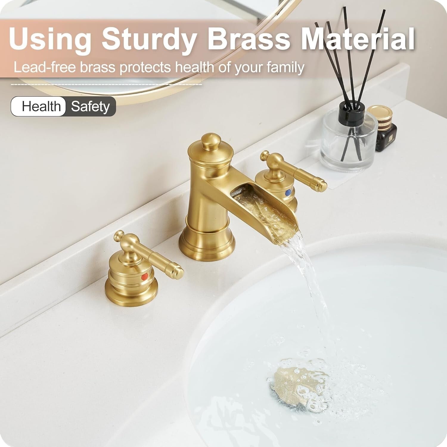 Elegant Gold Bathroom Faucet with Waterfall Spout - 4-16 Inch Widespread Design