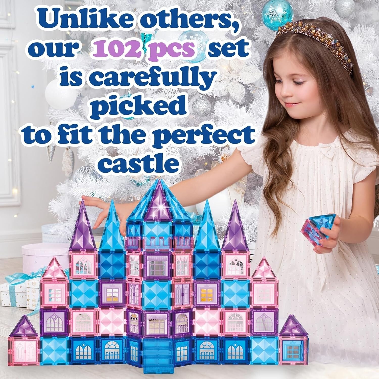 102-Piece Frozen Princess Castle Magnetic Building Blocks - STEM Educational Toy