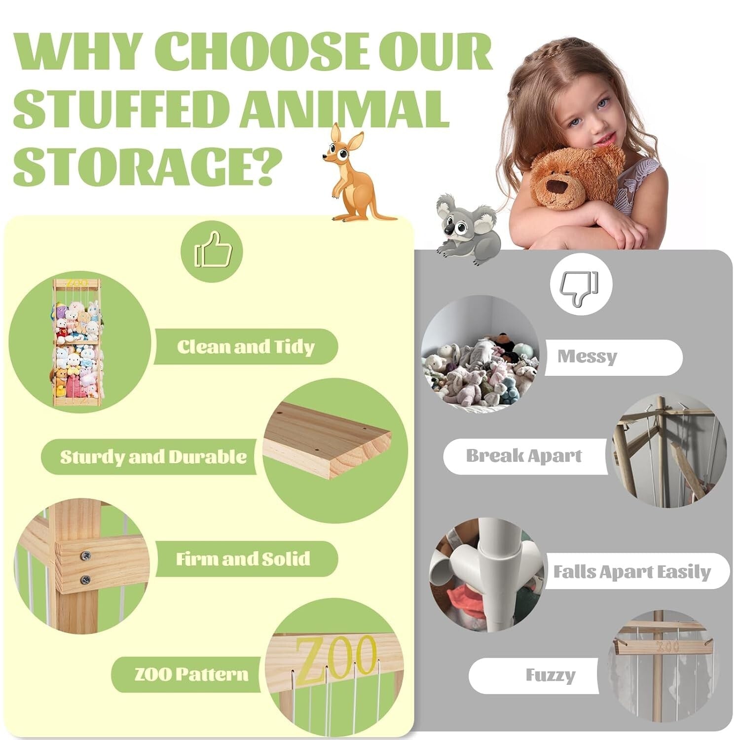 Easy Assembly Stuffed Animal Storage with Stylish Zoo Design for Kids' Rooms