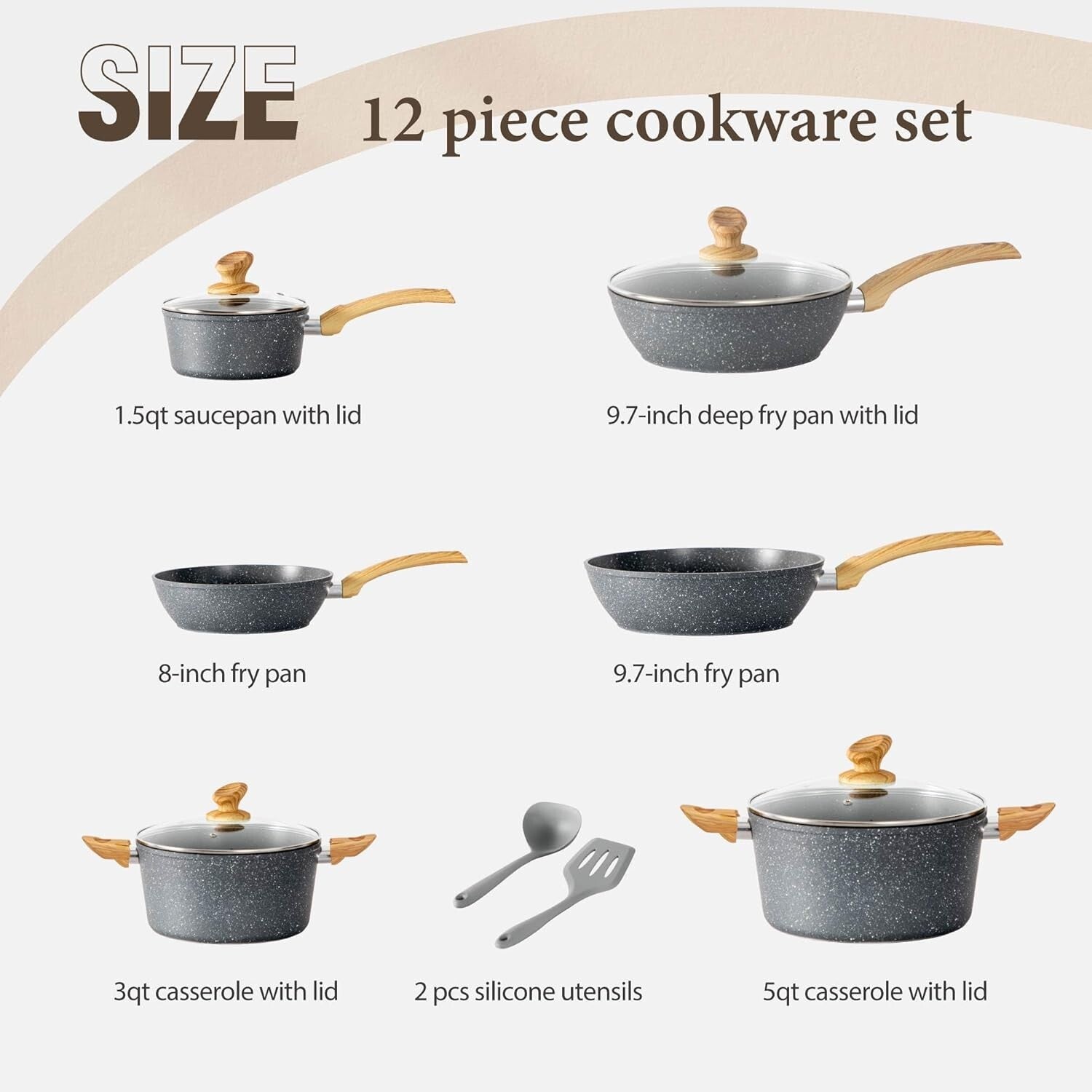 Durable 12-Piece Cookware Set with Granite Coating - Induction & Gas Compatible