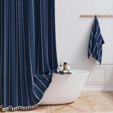 Load image into Gallery viewer, Heavy Duty 96" Long Navy Blue Shower Curtain with Grommet and Tassel Design