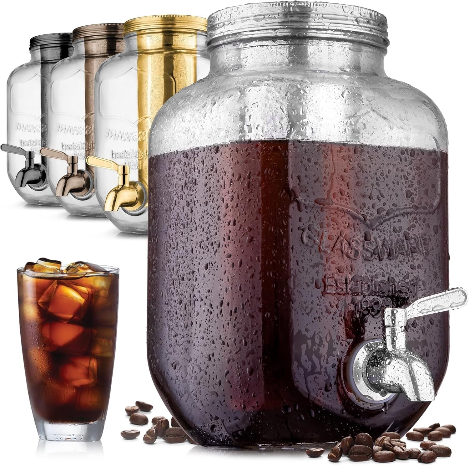Durable Iced Tea & Cold Brew Maker - 1 Gallon Glass Pitcher with Airtight Lid