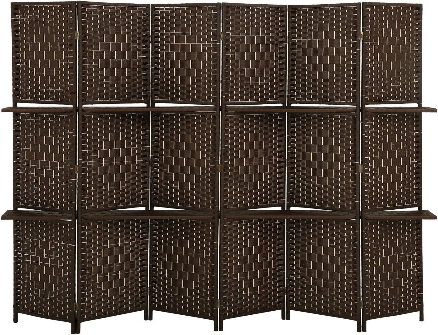 Versatile 6 Panel Wood Room Divider with Storage Shelves for Stylish Privacy