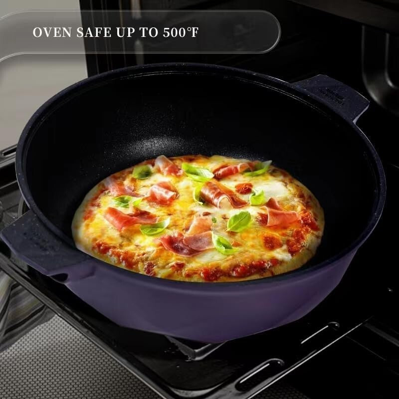 Stylish 8-in-1 5Qt Nonstick Skillet - Purple, Detachable Handle, Induction Ready