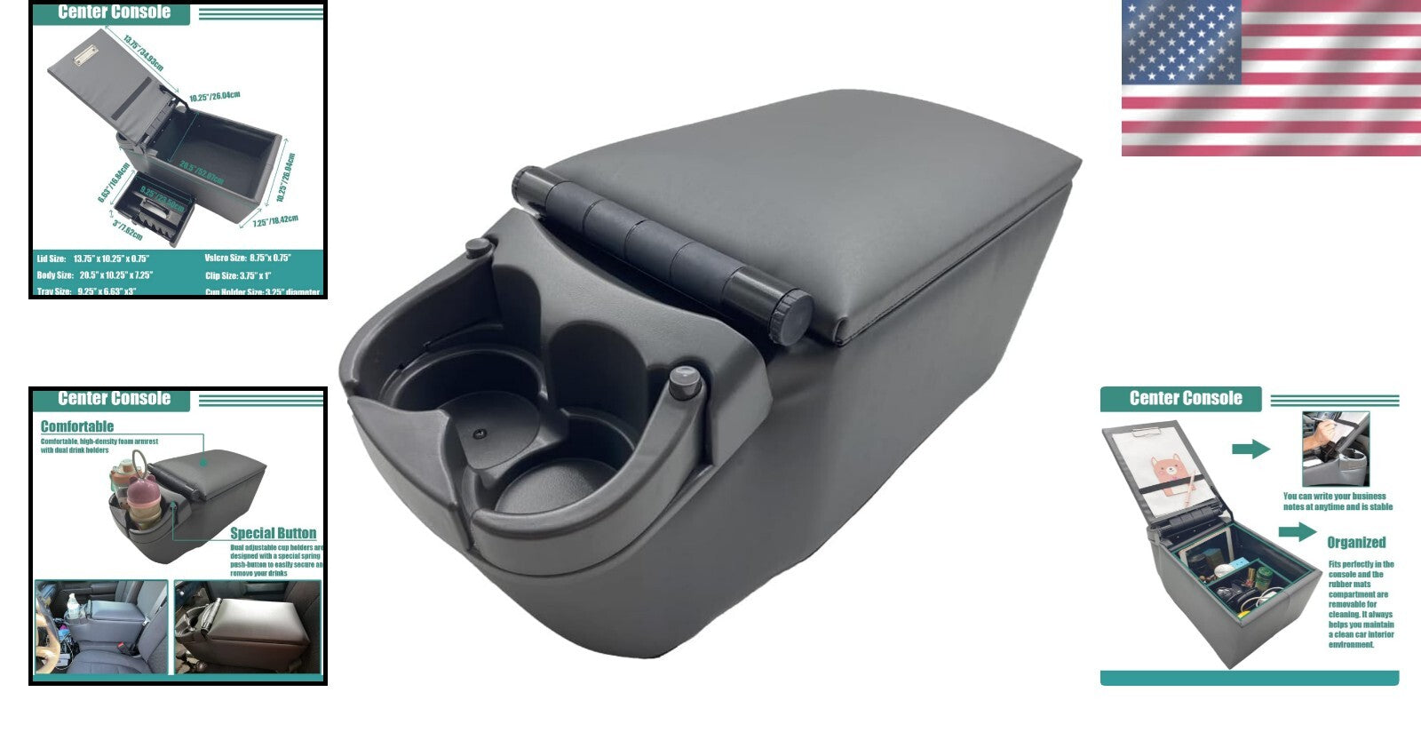 Durable Center Console with Adjustable Cup Holders - Perfect for Truck Interiors