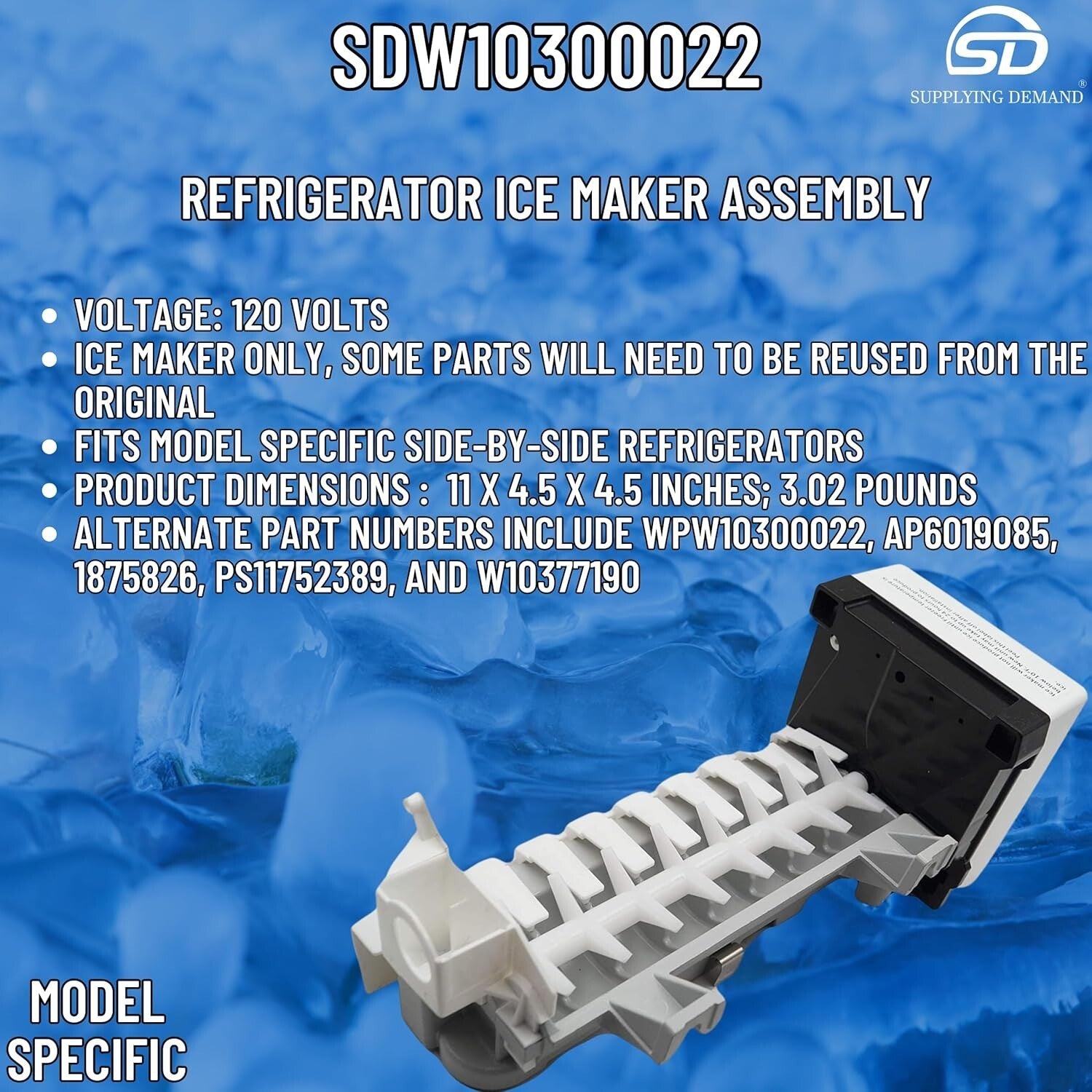Efficient Ice Maker Replacement - W10300022, 11x4.5 inch for Side-by-Side Use