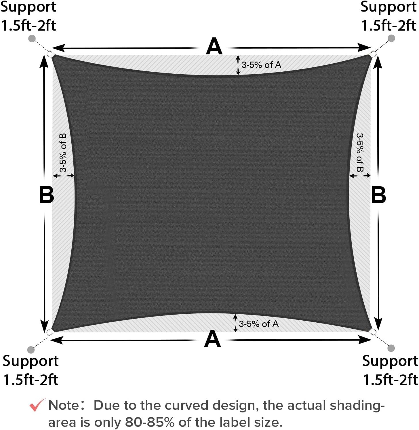Reinforced 20' Dark Grey Sun Shade Sail - Custom Sizes & Quick Installation