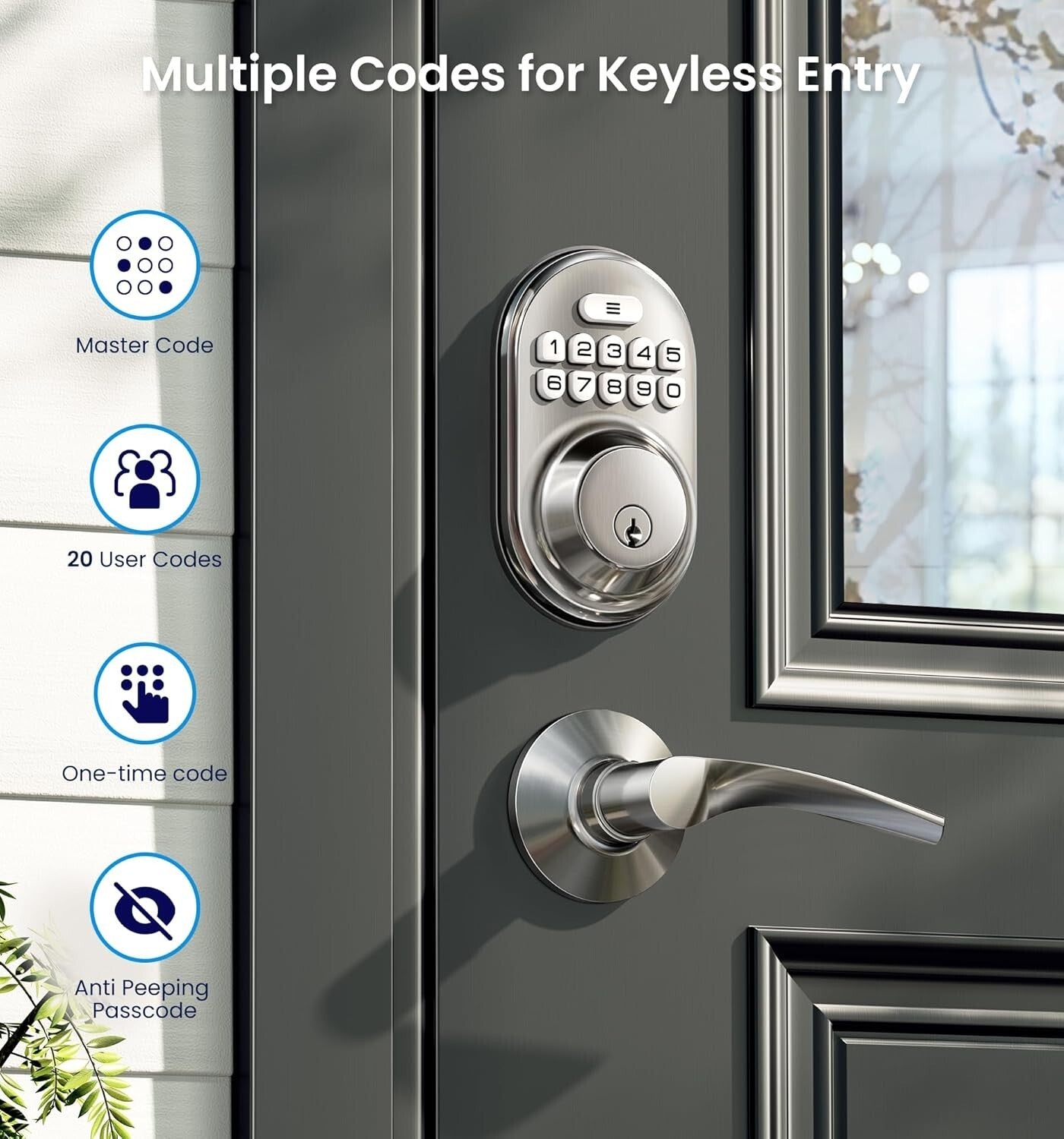 Keyless Entry Door Lock with Lever Handles – Satin Nickel Electronic Deadbolt