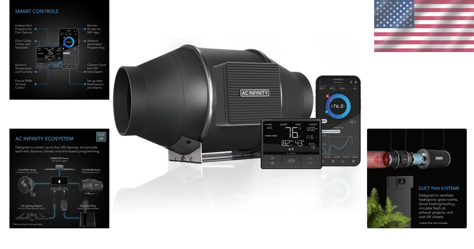 Energy-Efficient 4-Inch Duct Fan with Temperature Control - Ideal for Grow Rooms