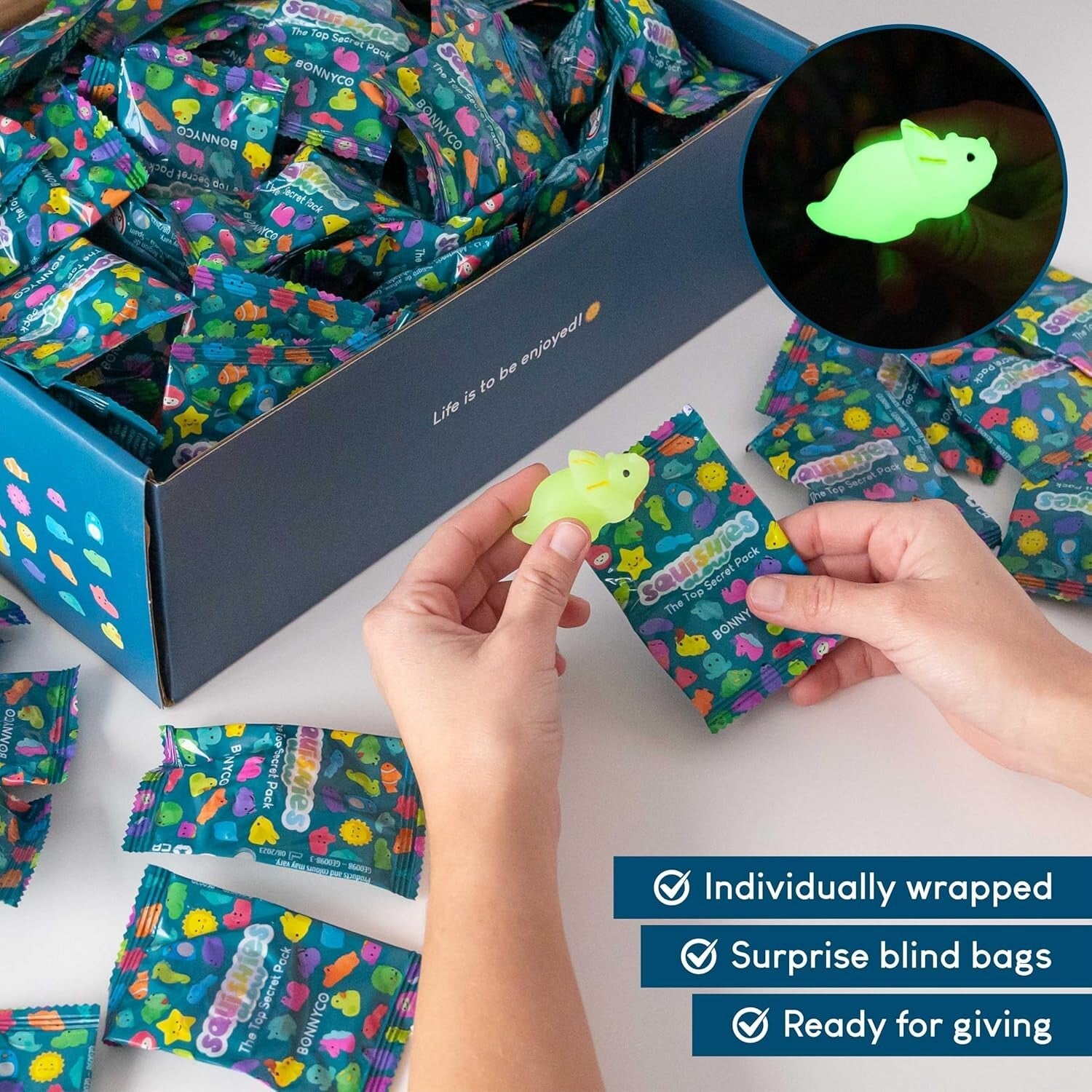 160 Assorted Squishy Fidget Toys with Glow in the Dark - Fun Kids Party Treats