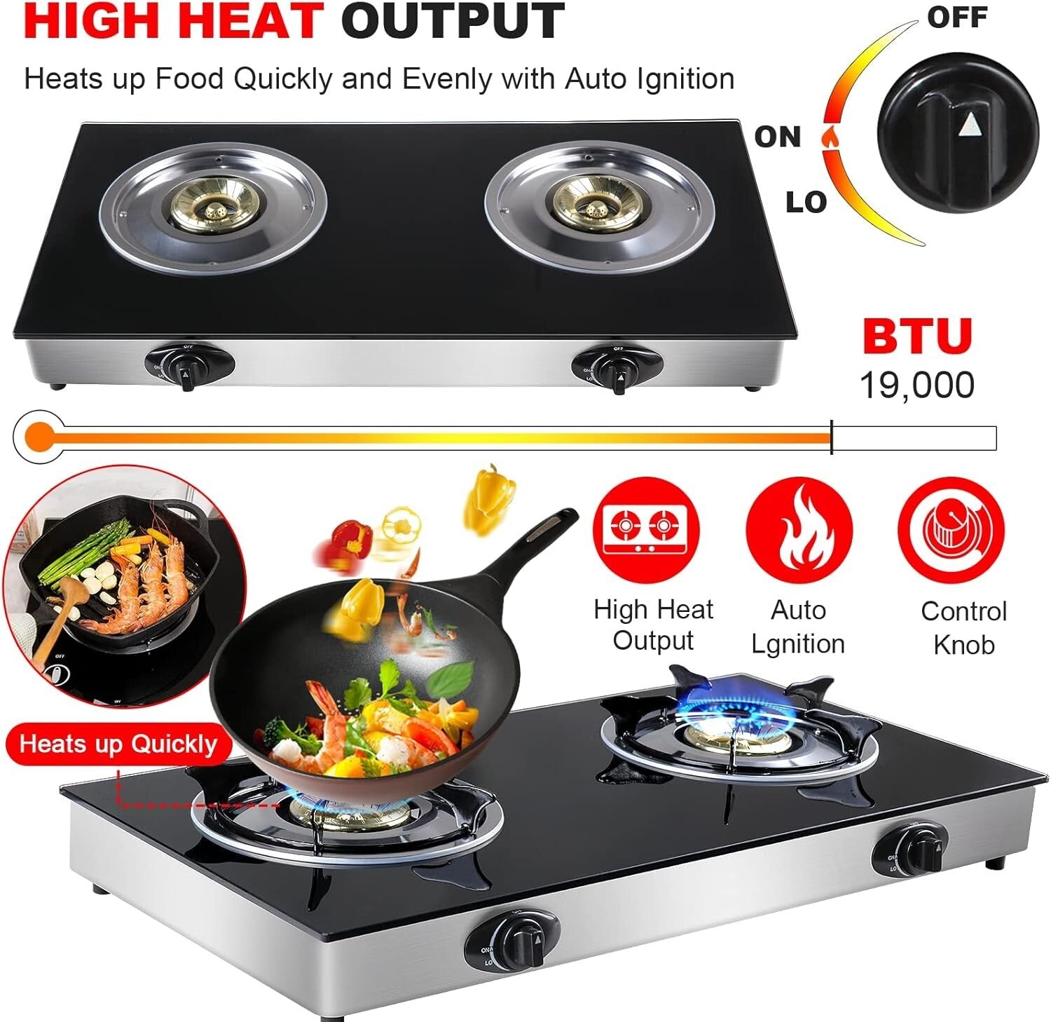 Tempered Glass 2 Burner Gas Stove with Auto Ignition - Perfect for Camping