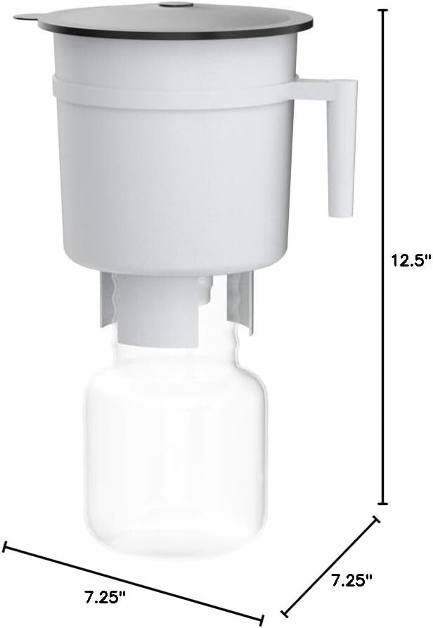 Compact White Cold Brew Coffee Maker - Includes Decanter and Recipe Guide