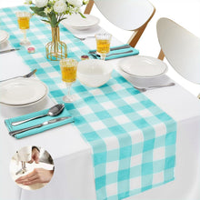 Load image into Gallery viewer, Versatile Aqua Checkered Table Runners - 12-Pack, Ideal for Dining &amp; Weddings