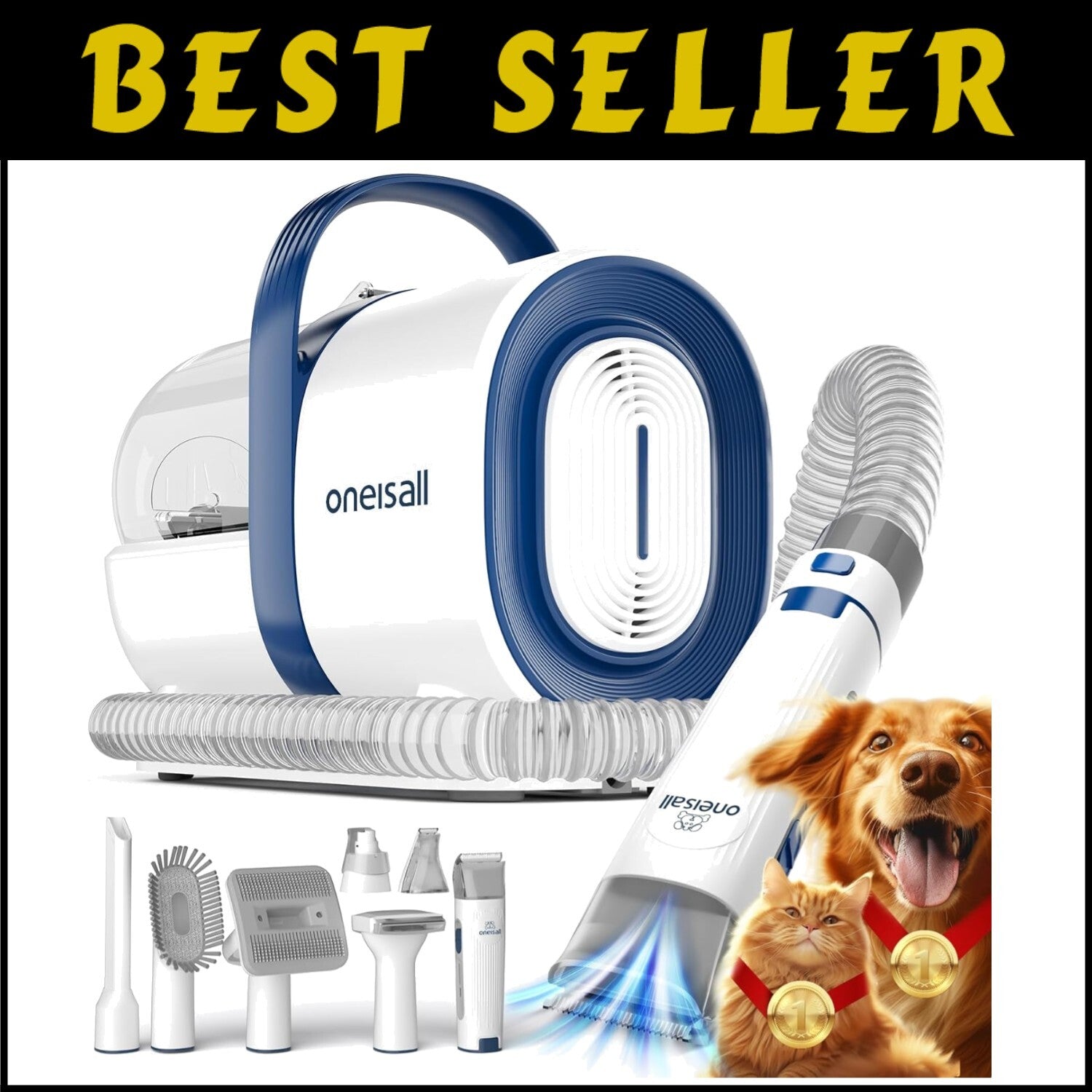 All-in-One Pet Grooming Vacuum Brush with Clipper & Nail Grinder - Easy Clean