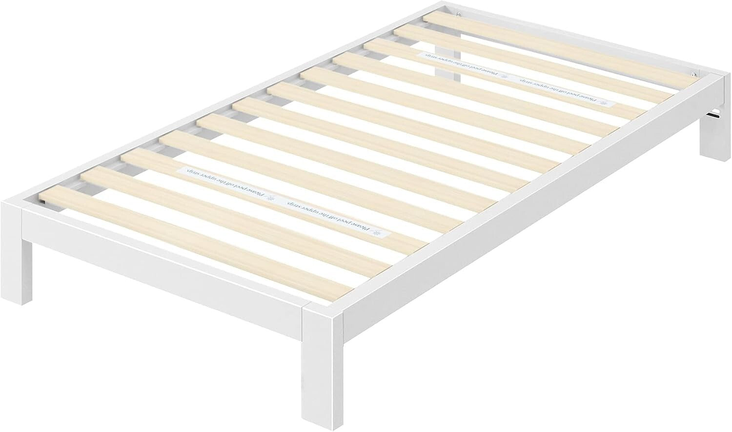 Arnav Twin Bed Frame in White – Strong Steel Construction, Headboard Compatible