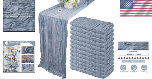 Versatile 10ft Dusty Blue Cheesecloth Table Runners - 12 Pack for All Occasions