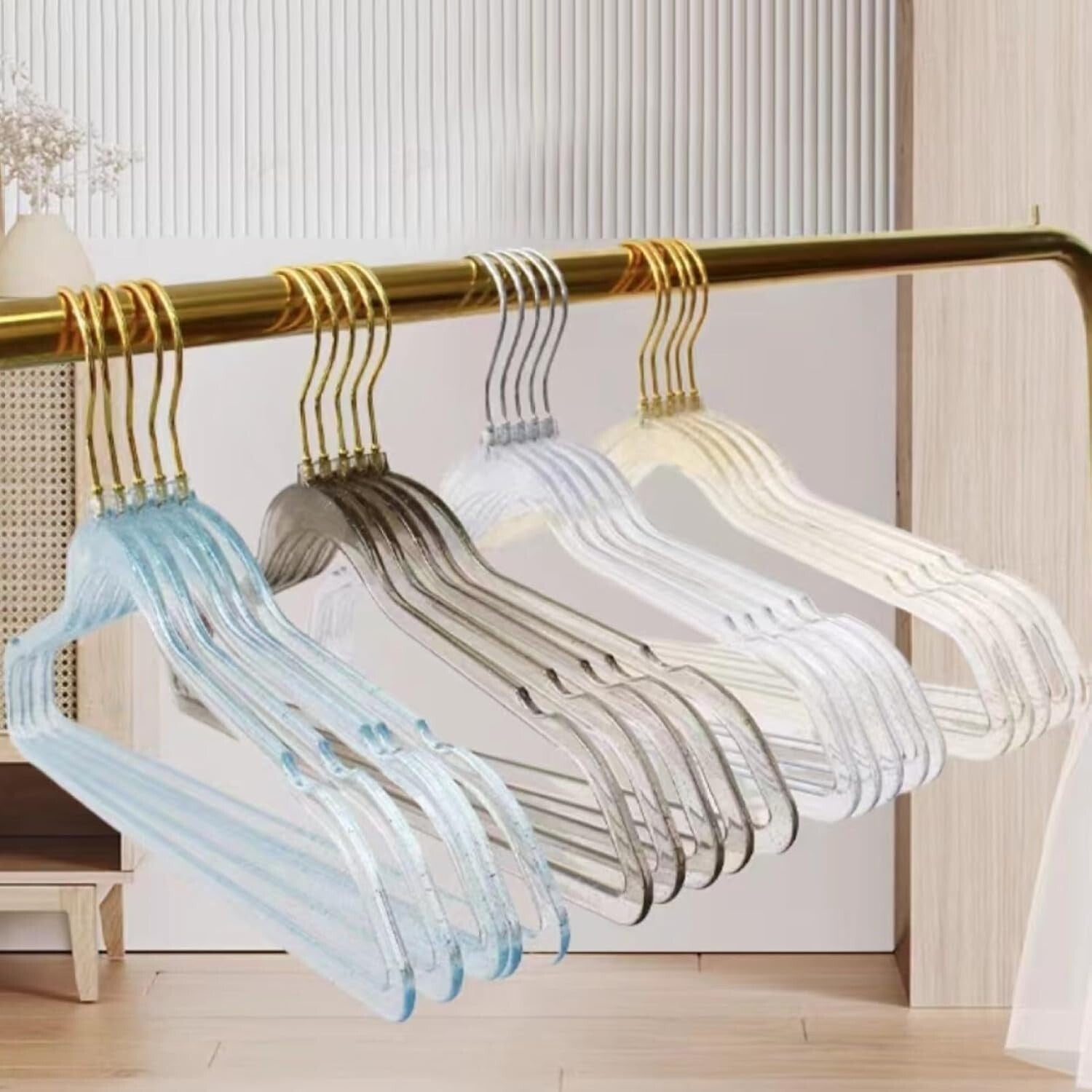 40 Pack Blue Glitter Hangers with Gold Swivel Hooks - Space Saving & Stylish