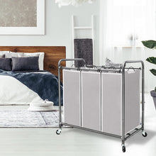 Load image into Gallery viewer, Classic Gray 3-Bag Laundry Hamper with Locking Wheeled Design for Convenience