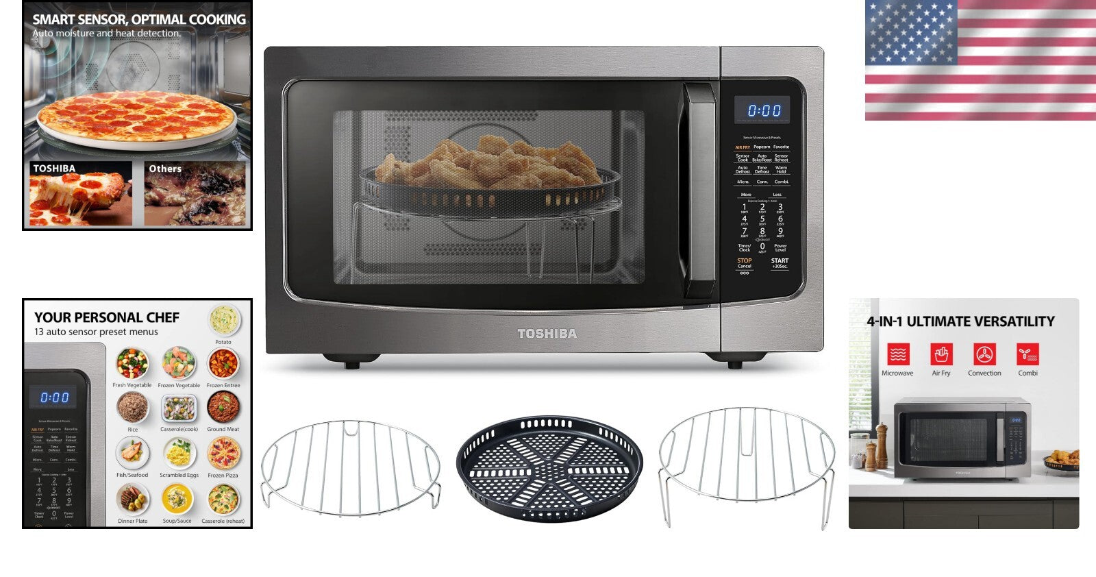 4-in-1 Air Fryer Combo Microwave Oven - Healthy Cooking in Black Stainless Steel