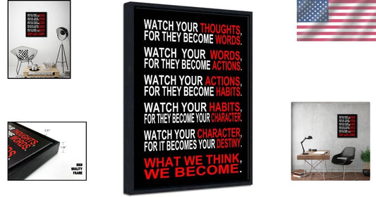 Motivational 'Watch Your Thoughts' Canvas Art - Stylish Black Framed Print 20x24