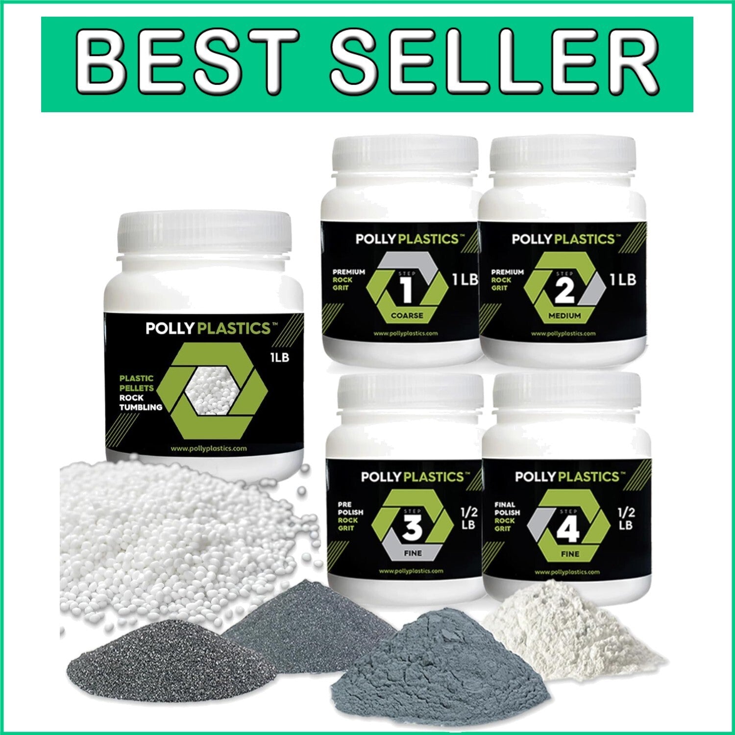 Complete Rock Tumbling Media Grit Kit with Premium Filler Pellets - USA Made