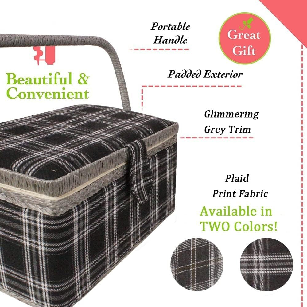 Classic Floral Sewing Basket - Lightweight Storage with Snap Closure & Tray