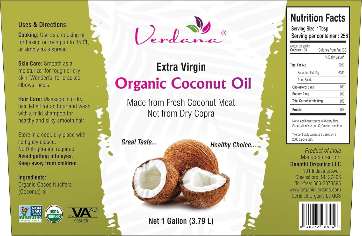 Large 1 Gallon Extra Virgin Coconut Oil - Healthy Cooking & Natural Skincare