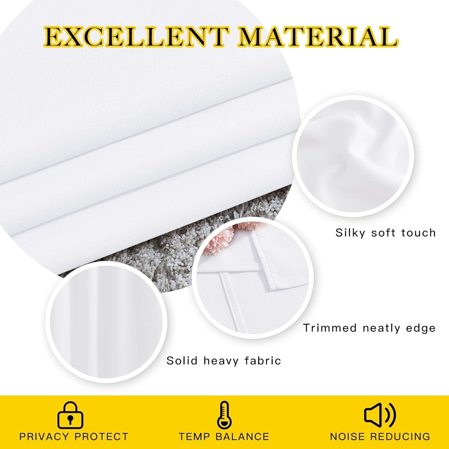 Modern White Room Darkening Grommet Curtains - Noise Reducing Insulated Panels