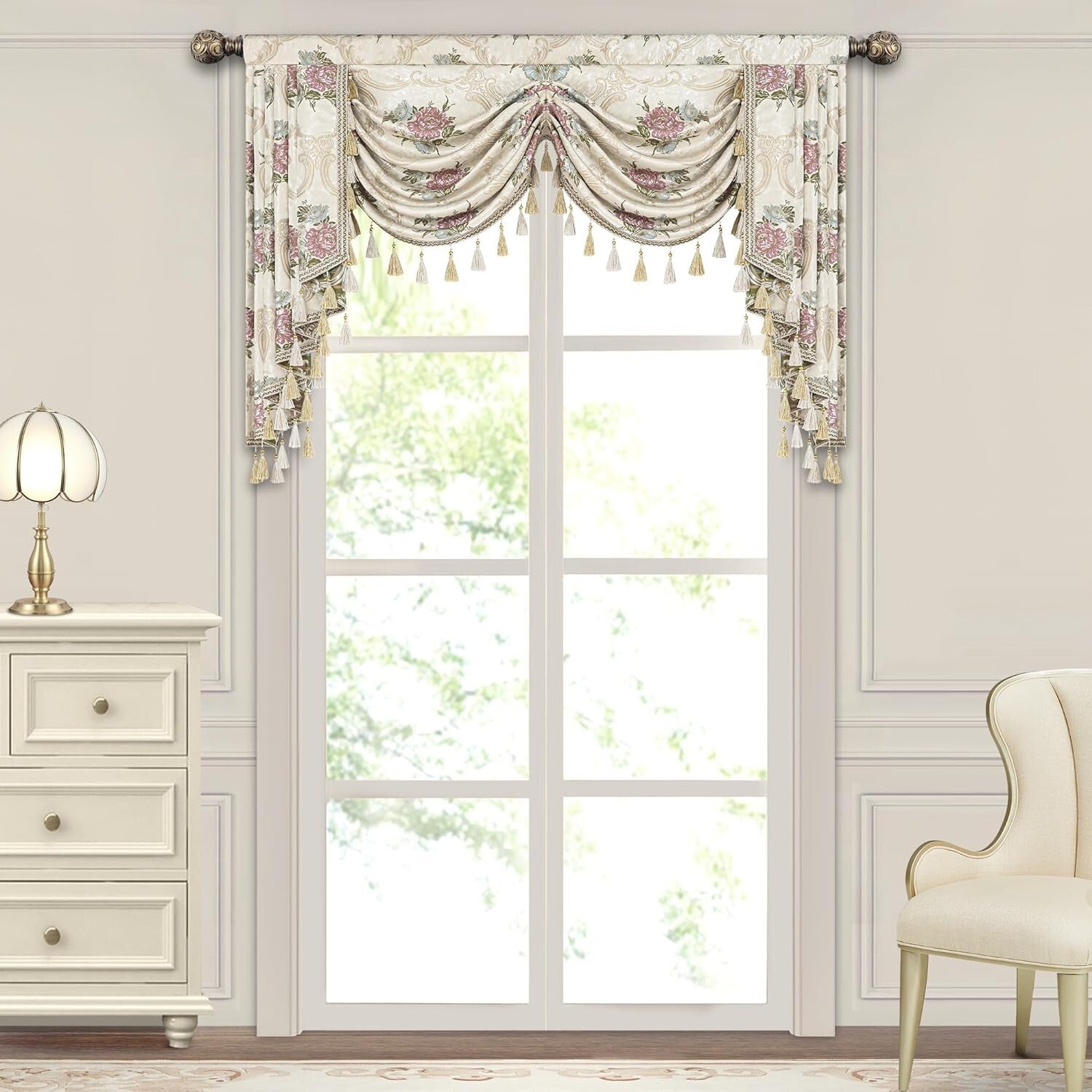 Classic Jacquard Swag Valance with Tassels - Perfect for Weddings & Holidays