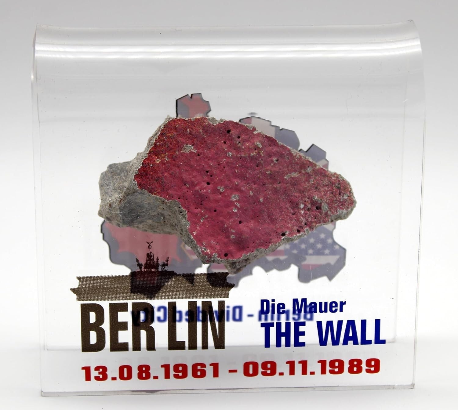 Collectible Berlin Wall Fragment in Durable Acrylic Display - Perfect 4"x4" Size