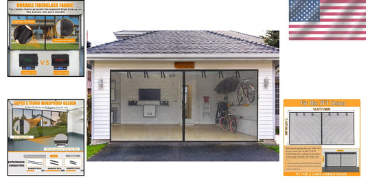 Fiberglass Garage Screen Door Set for 16x7FT Garages - Wind-Resistant & Stylish