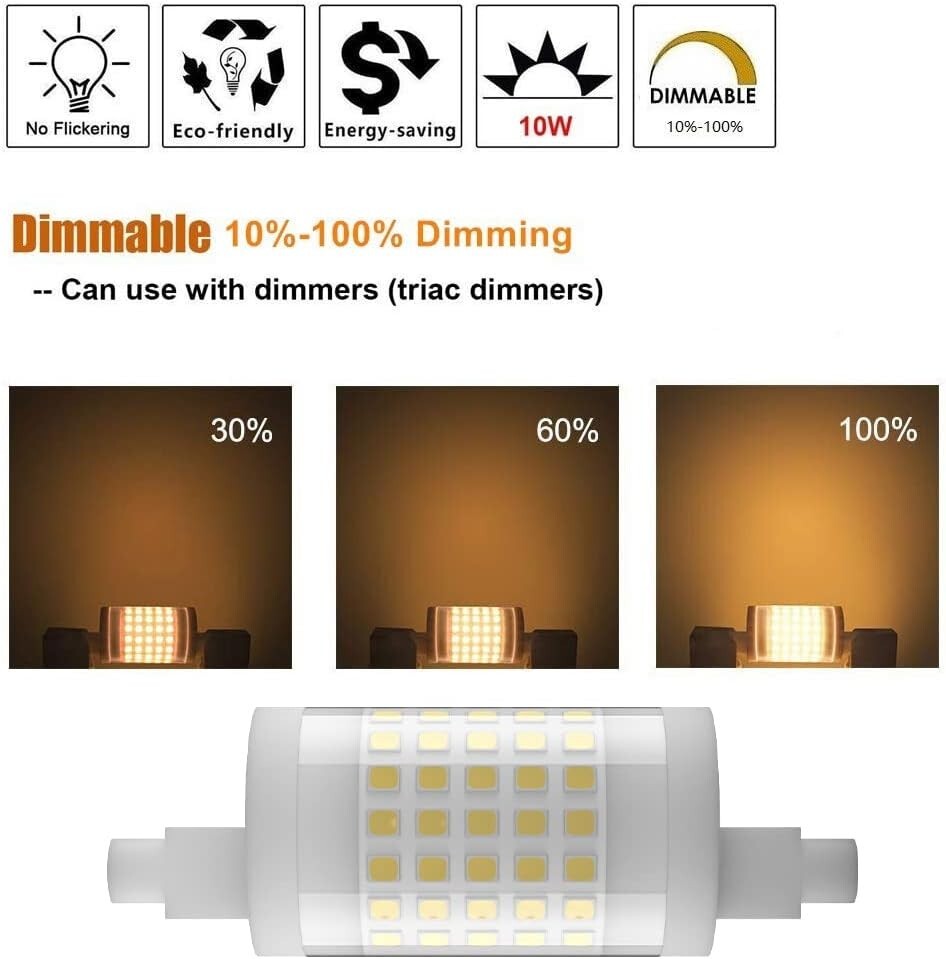 Dimmable R7S LED Bulb 78MM, 10W Warm White 3000K - 100W Halogen Replacement -...