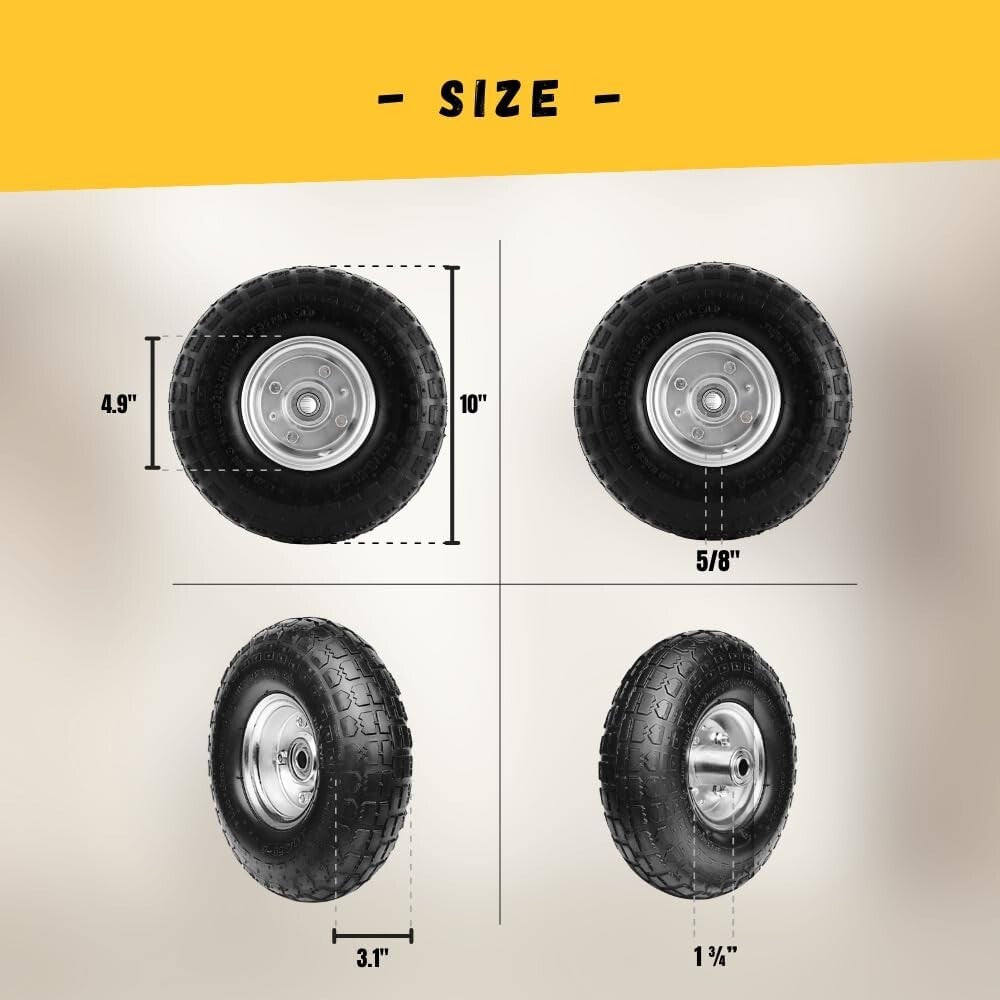 All-Terrain 10-Inch Solid Rubber Replacement Utility Wheels - Fits Most Vehicles