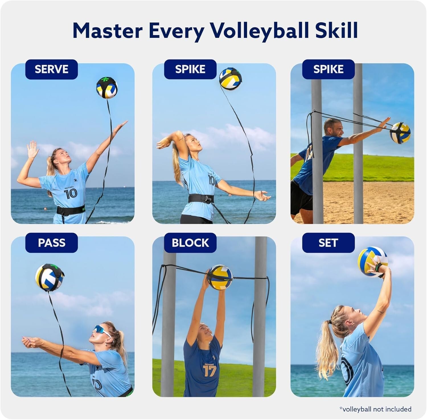 Durable Volleyball Training Equipment with Adjustable Belt & Long Elastic Cord