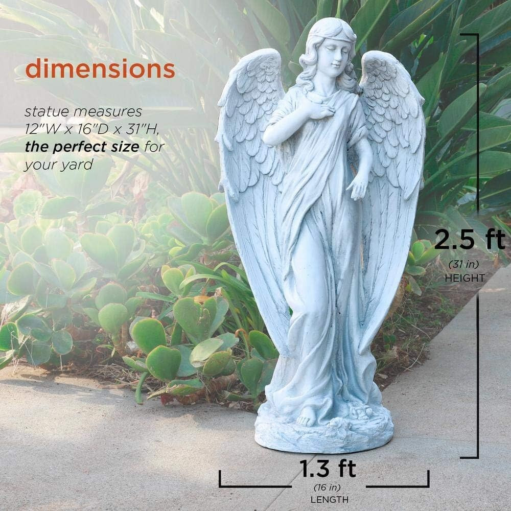 Durable 31" Angel Statue - Stunning Yard Decoration with Realistic Stone Finish