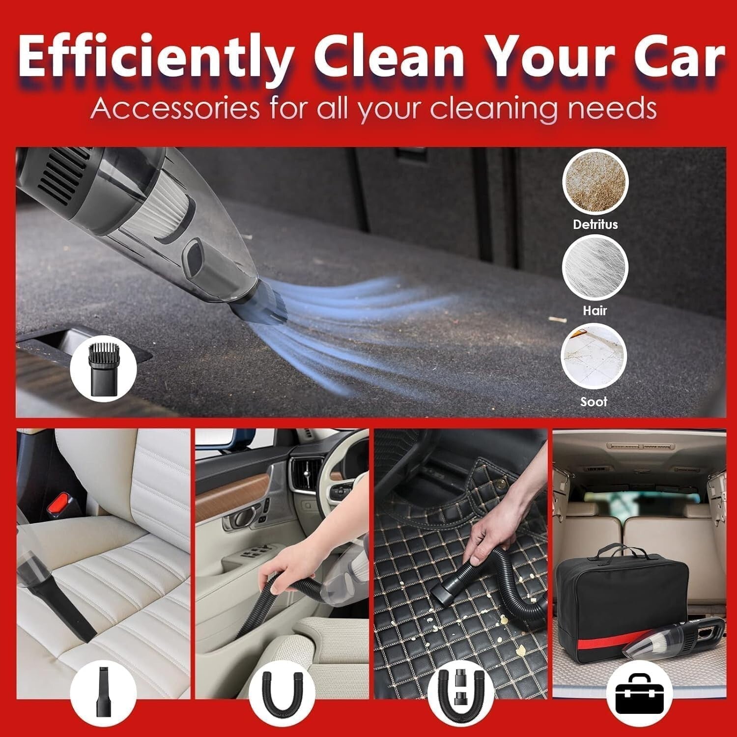 Complete 63-Piece Car Wash Set with Long Handle Brush & Powerful Vacuum Cleaner