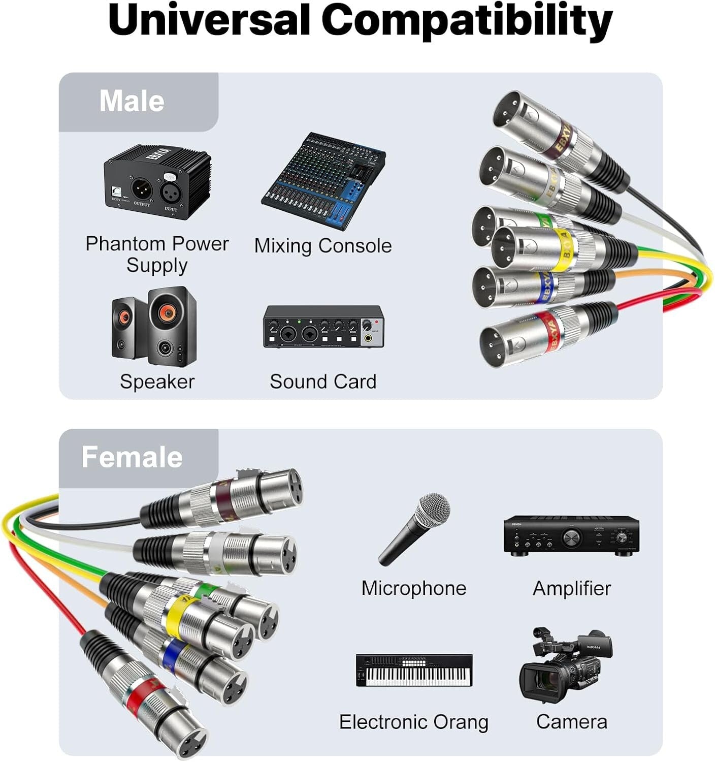 2 Pack 6 Ft XLR Snake Cables - Anti-Interference, Durable Design for Live Sound