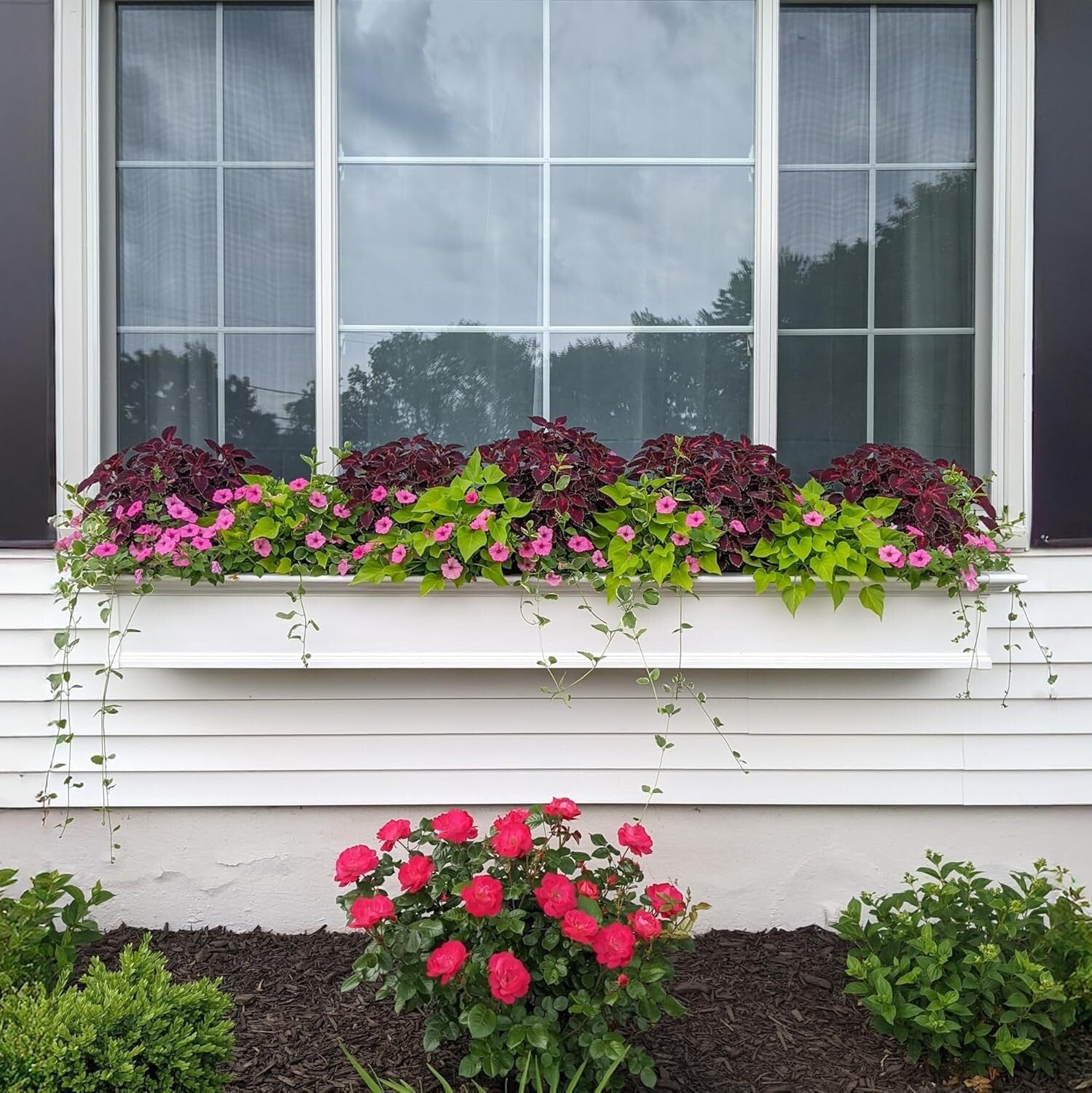 Durable 7ft Outdoor White Window Box with Double-Wall Design & Water Reservoir