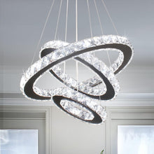 Load image into Gallery viewer, Sleek Black Stainless Steel LED Chandelier - Dimmable Height Adjustable Design