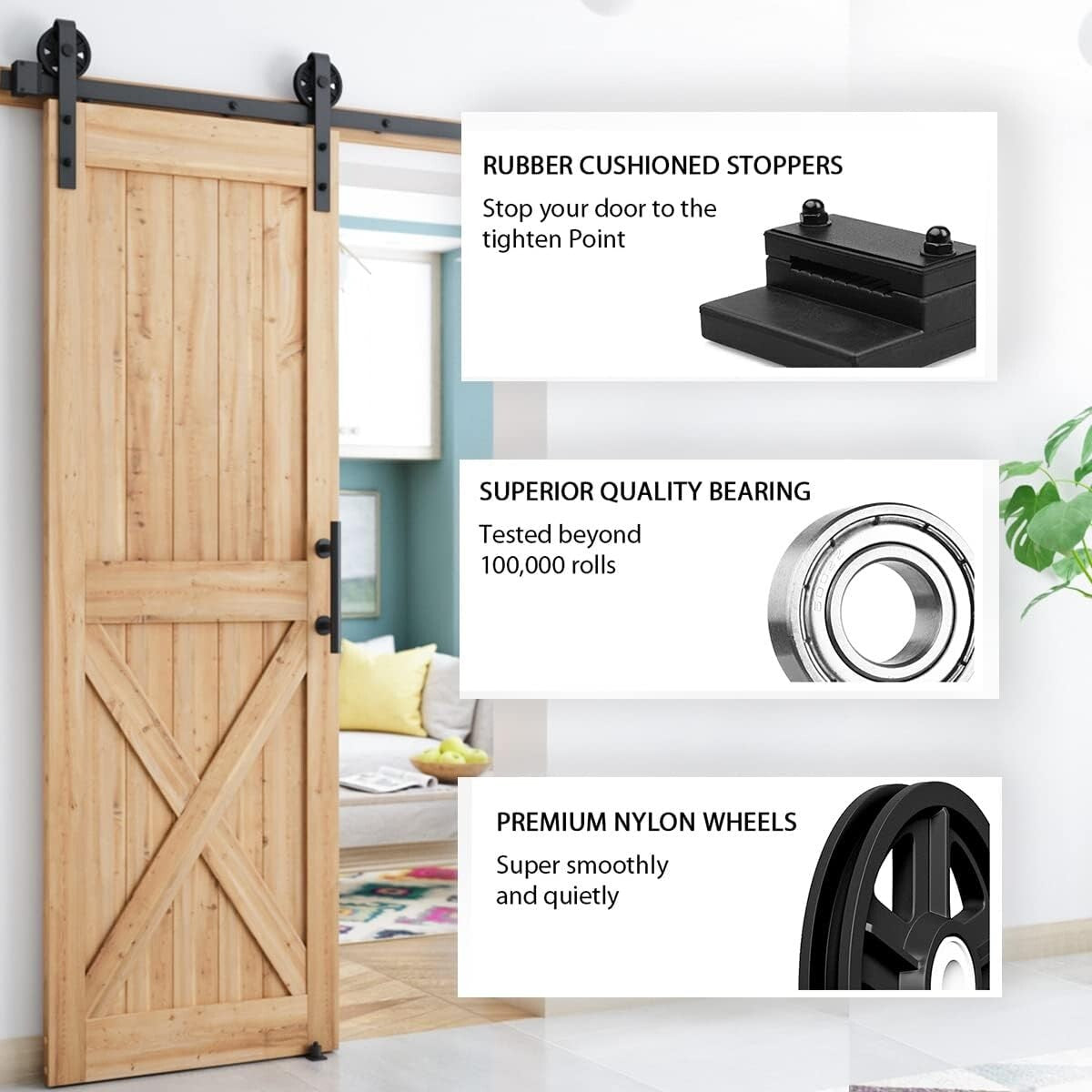 7ft Heavy Duty Sliding Barn Door Hardware Kit with Industrial-Style Pull Handle