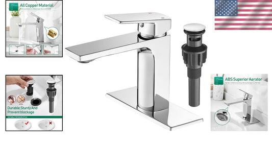 Durable Brass Chrome Bathroom Faucet with Quick Connect Supply Lines & Drain