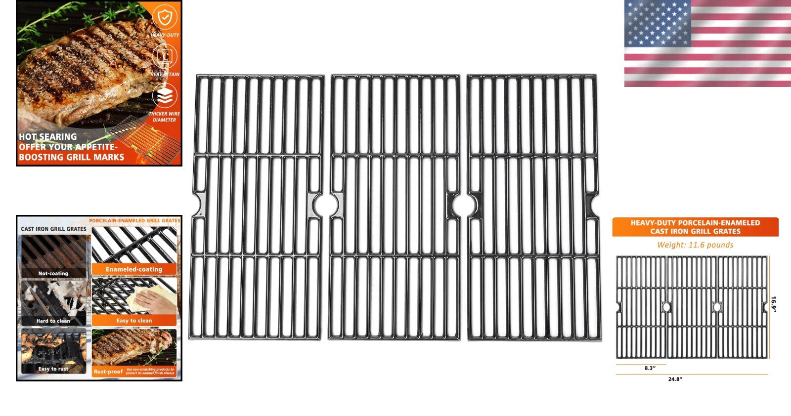 3-Pack Replacement Grill Grates: Easy Clean Porcelain for Charbroil Gas Grills