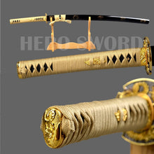 Load image into Gallery viewer, Combat-Ready Gold Dragon Katana - 70cm Length with Beautiful Hardwood Handle