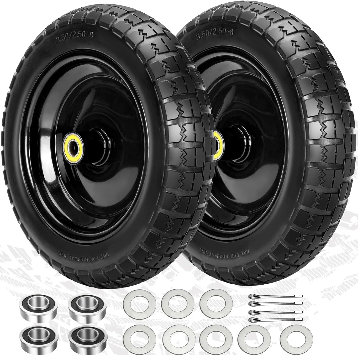 Flat-Free 13” Garden Cart Tires with Enhanced Friction - Maintenance-Free Travel