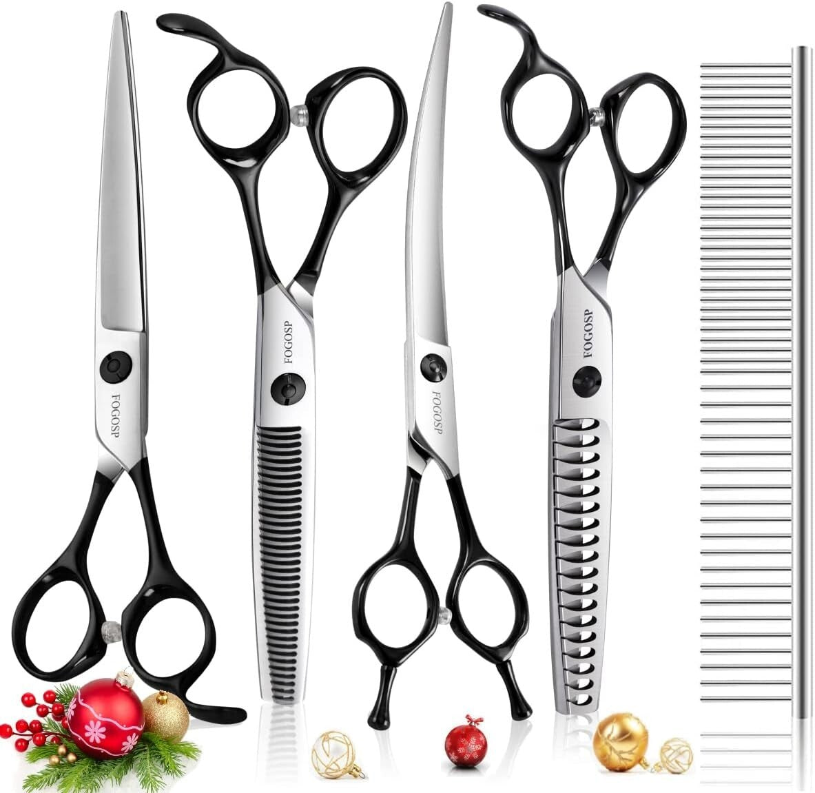 Complete Dog Grooming Shears Kit - 4 High-Quality Professional Tools in Black