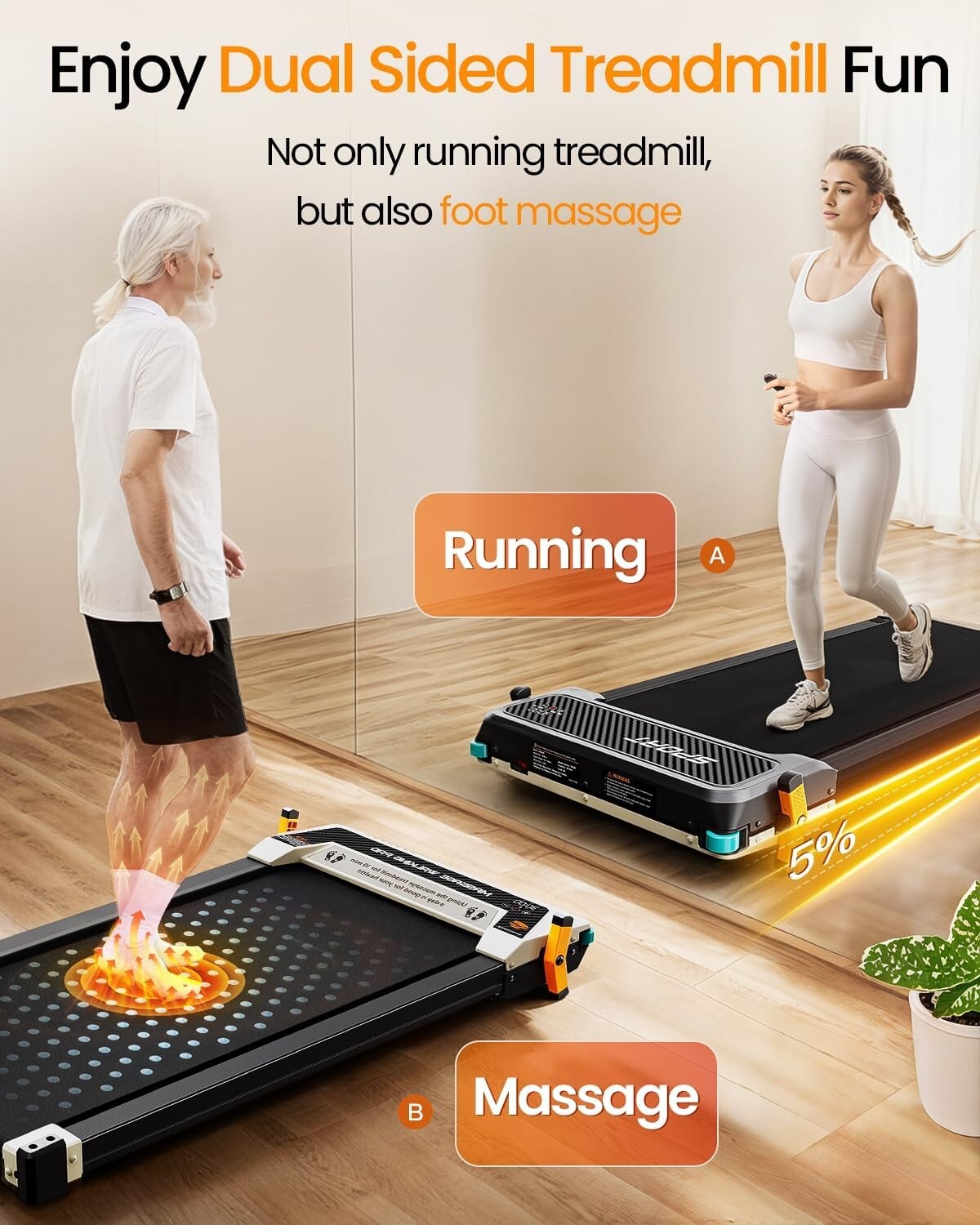 Quiet 2.5HP Multi-Function Treadmill with Incline & Foot Massage for All Users